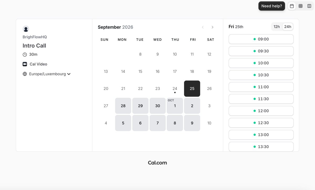 The public Cal.com booking page with calendar and time slots